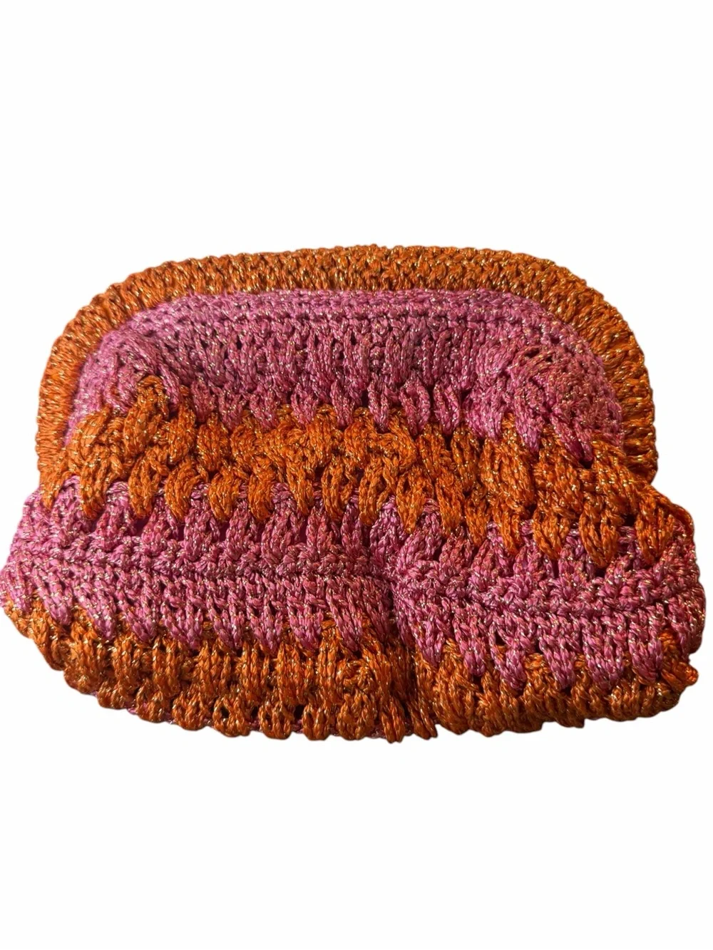 Shiraleah Pink Orange Metallic Crochet Clutch Purse Handbag